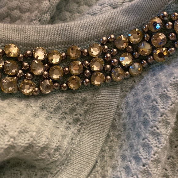 Hinge Nordstrom jeweled neckline waffled 3/4 sleeved split back knit sweater XS - Picture 7 of 11